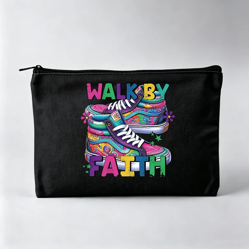 Colorful Sneaker Graphic Makeup Bag with Slogan Print, Fashion Cosmetic Pouch for Daily Use