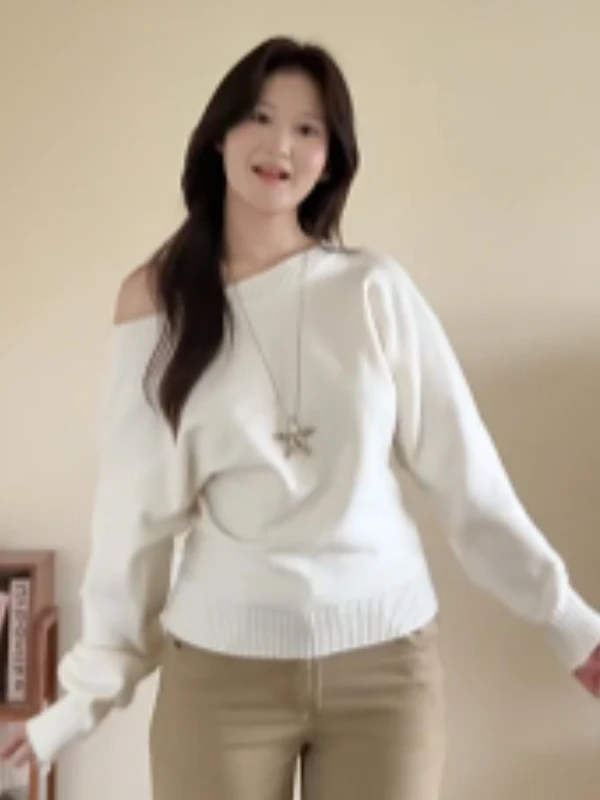 الخريف الشتاء كسول Sle لون نقي لينة فضفاضة ملابس داخلية سترة صغيرة الحجم المرأة لطيف رغبة نقية واحدة oulder أعلى #2