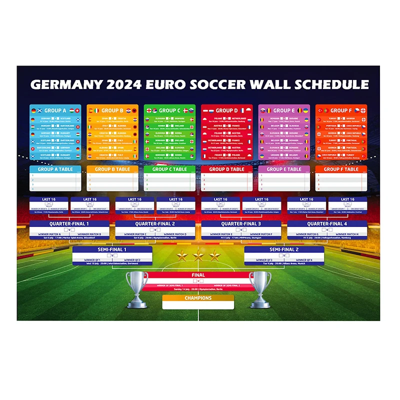 2024 Soccer Wall Schedule ASM Match Chart Poster per Bar Home Party Decor European Cup Schedule Painting cancellabile