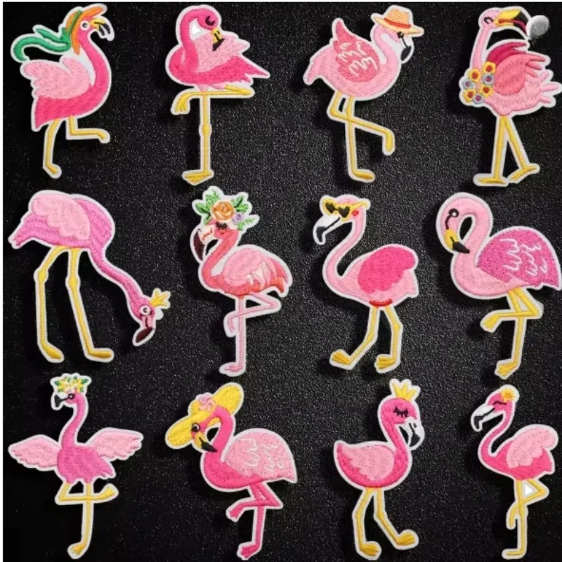

Flamingo Big Bird Embroidery Cloth Sticker Bag Decoration Cartoon Flamingo Patch Sticker Computer Embroidery Label Pink Lovebird
