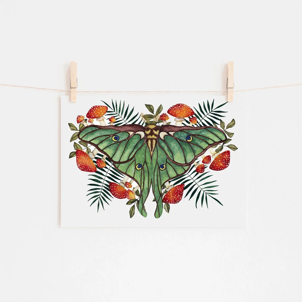 Impression d'art de champignon avec Luna Moth, décor CandaceFincher