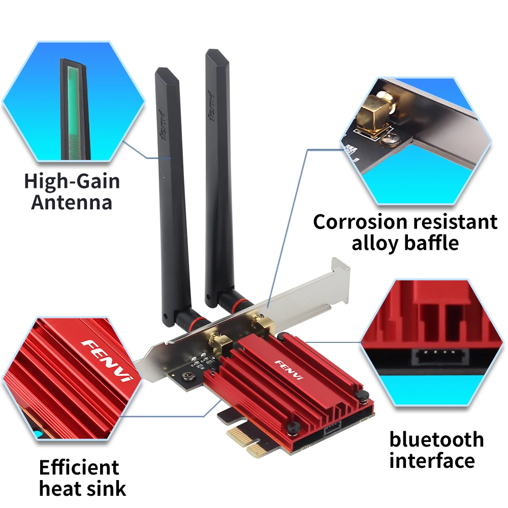 Fenvi wifi 6e ax210 bt5.3 adaptador wi-fi sem fio 802.11ax placa de rede antena ajustável para win 10/11 desktop pc