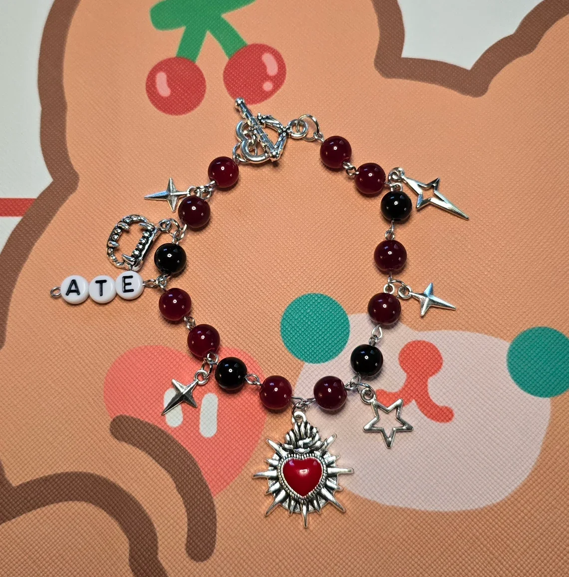 Handmade ATE Inspired Bracelet/Korean Wave/Red and Black Hearts, Y2K Gothic Jewelry