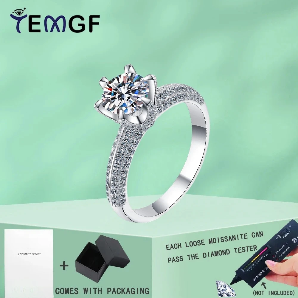 

TEMGF 100% S925 Sterling Silver Ring Full Moissanite/Zircon Inlay Sparkling Fine Jewery for Women Engagement Wedding Luxury Ring