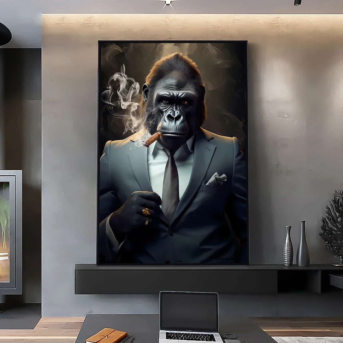 1pc frameless Canvas painting Surrealist Wall Art Personalised Orangutan MonkeyCooking Kitchen Handsome HD Canvas Poster Prints