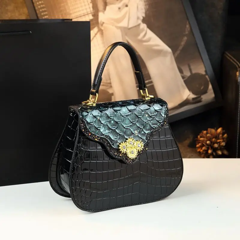 

Designer Brand Genuine Leather Crocodile Pattern Hand-held Shoulder Crossbody Bags for Women Sac À Main Femme