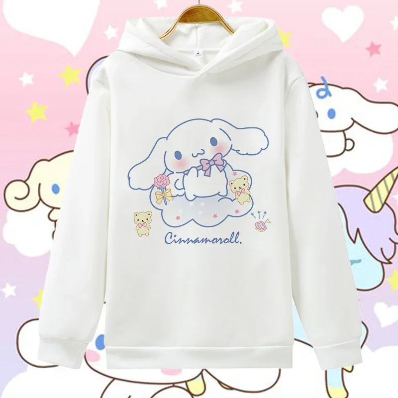 

Miniso Sanrio Cinnamoroll Kawaii White Hoodie Long Sleeves Cartoon Print Tops Girls Boys Cute Sweatshirts Parent-child Clothing