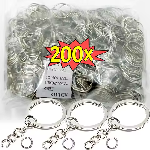 50/200pcs Silver Plated Metal Blank Keyring Keychain Split Ring Keyfob Key Holder Rings DIY Findings Making Keychain Accessories