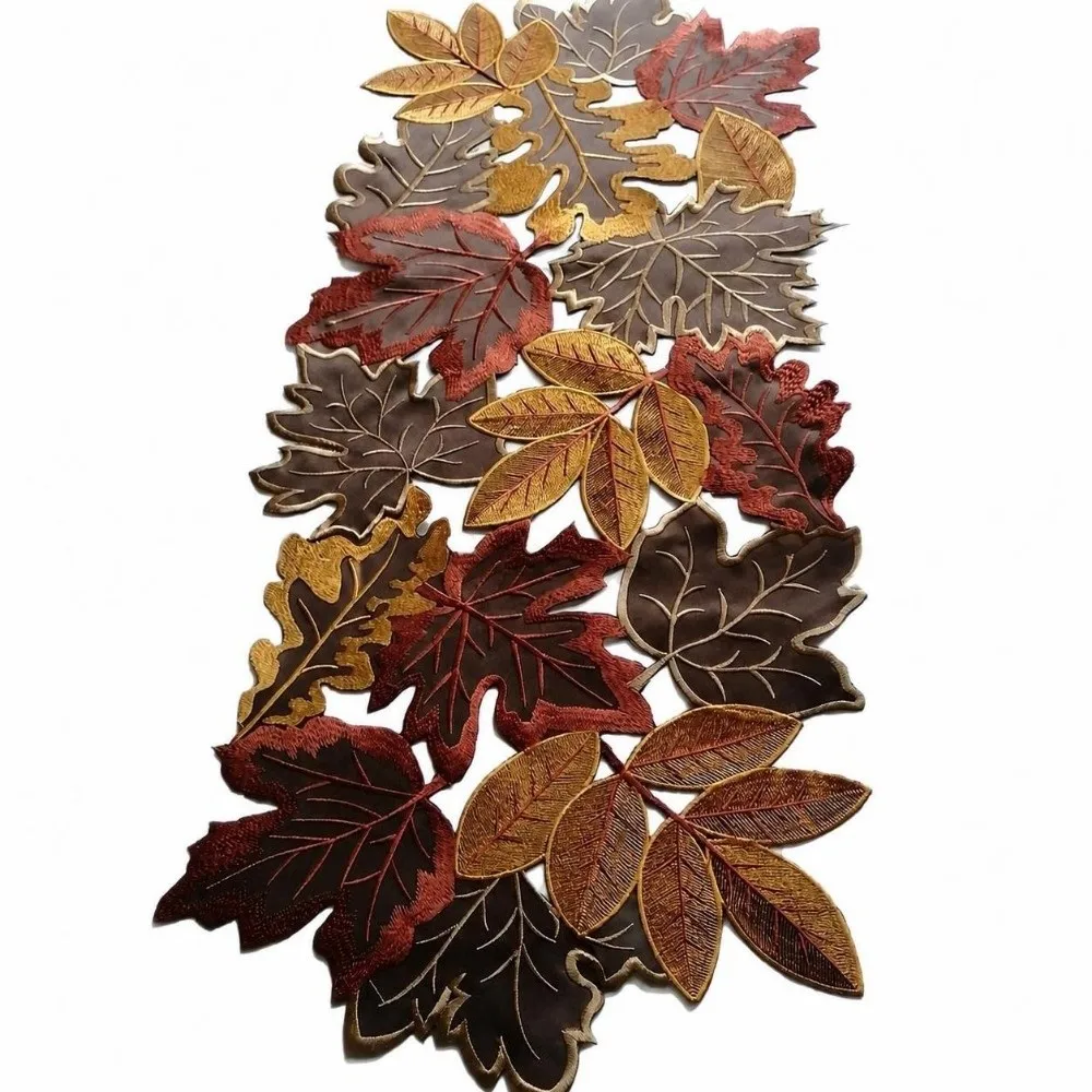 Rustic Maple Leaf Embroidered Table Runner Leaf Pattern Hollow Tabletop Placemat Multicolor Dinner Mat Farmhouse Dining