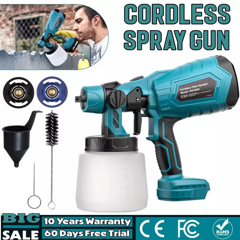 Electric Spray Gun For Makita 18V Battery Cordless Paint Sprayer HVLP Auto Furniture Steel Coating Airbrush For Home Interior