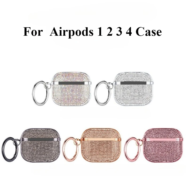 

For Airpods 4 Beautiful Rhinestone Bling Hard Plastic Cover Earphone Case For AirPods 1 2 3 Pro 2 Earphone Cover with Hook
