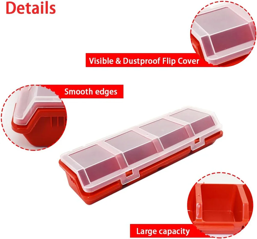 1Pc Plastic Screw Organizer Box with 4 Compartments Portable Tool Parts Storage Bin with Lid for Hardware Small Parts Display