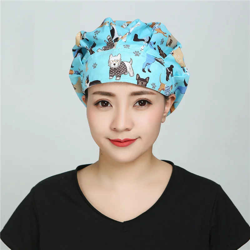 Clearance Bouffant scrub cap Women Scrub hat for Long Hair Adjustable Reuseable Cotton Hats Cartoon Flower Printed