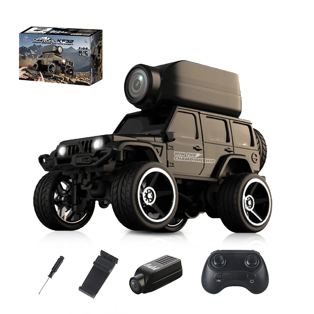 1/64 Micro RC Crawler with 480P FPV Camera 2.4G 4WD Alloy Off-Road Remote Control Car Full Proportional App Video Desktop Toy