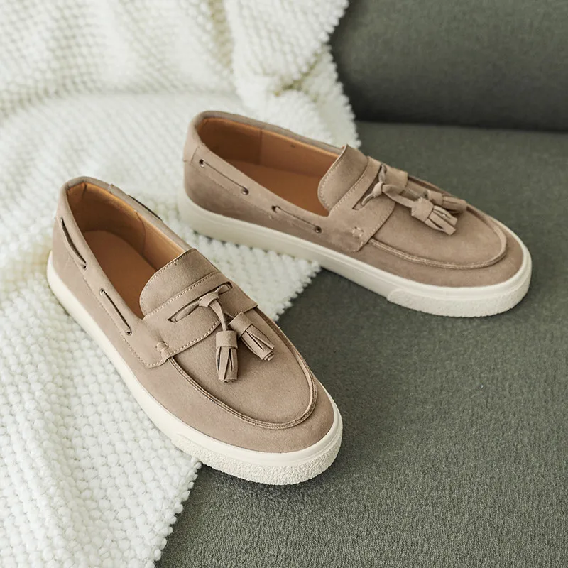 Fashion Khaki Loafers for Man Comfortable Flat Men Suede Casual Shoes Designer Slip On Men's Driving Shoes mocasines de hombre