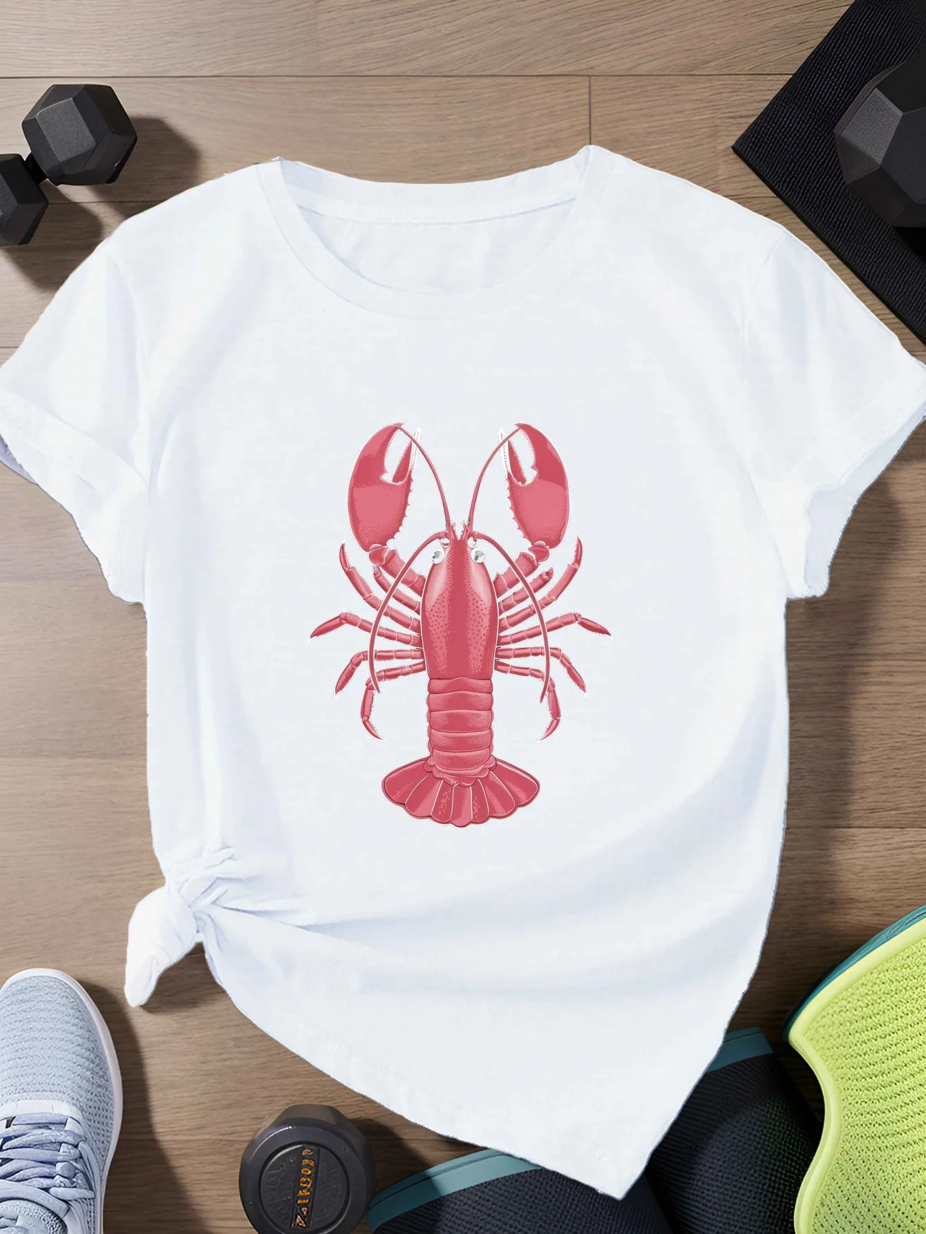 

Креативная летняя женская повседневная футболка с принтом розового лобстера, футболка с коротким рукавом и круглым вырезом, мягкая женская повседневная одежда, одежда