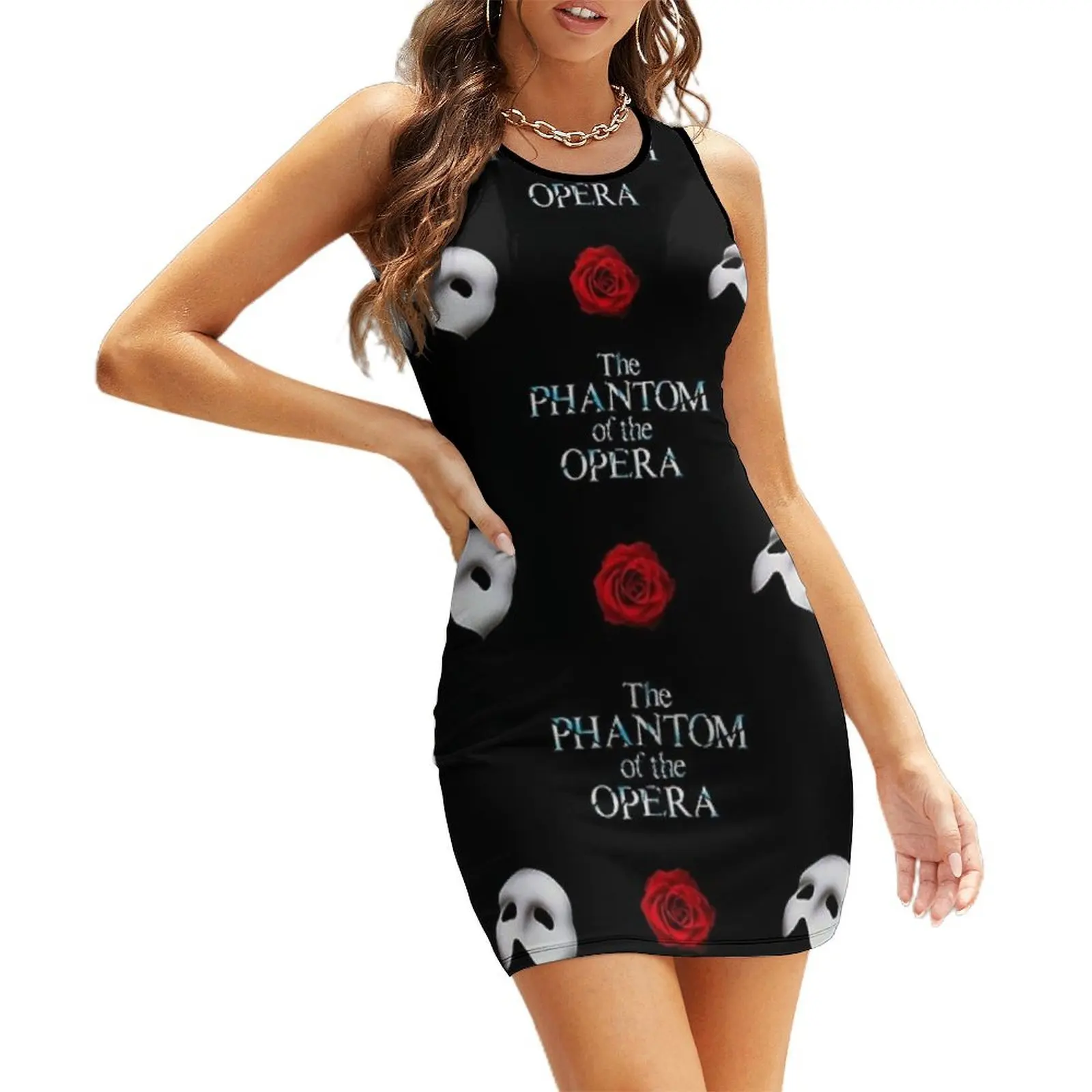 

Phantom OG Opera Ghost Pattern with Mask and Rose Sleeveless Sundress summer dress women 2025 clothes for women