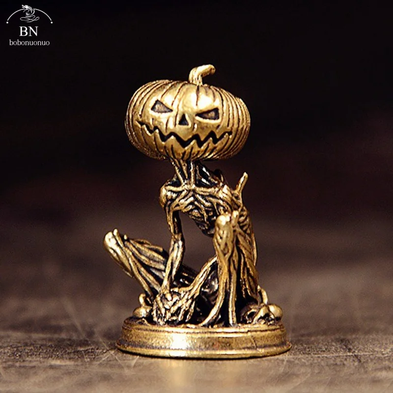 Small Figurine Ornament Halloween Pumpkin Statue Brass Pumpkin Monster Figurine Home Decor Office Desktop All Saints' Day Gifts view 6