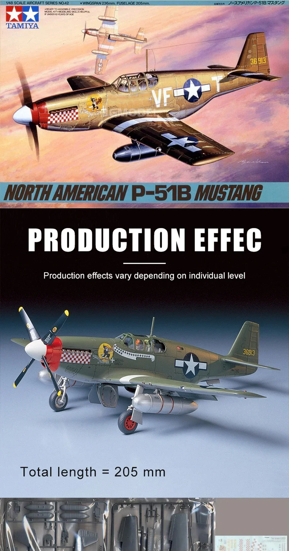 Modelo TAMIYA escala US P51-B Mustang Fighter montaje 61042 1/48 Kit de modelo