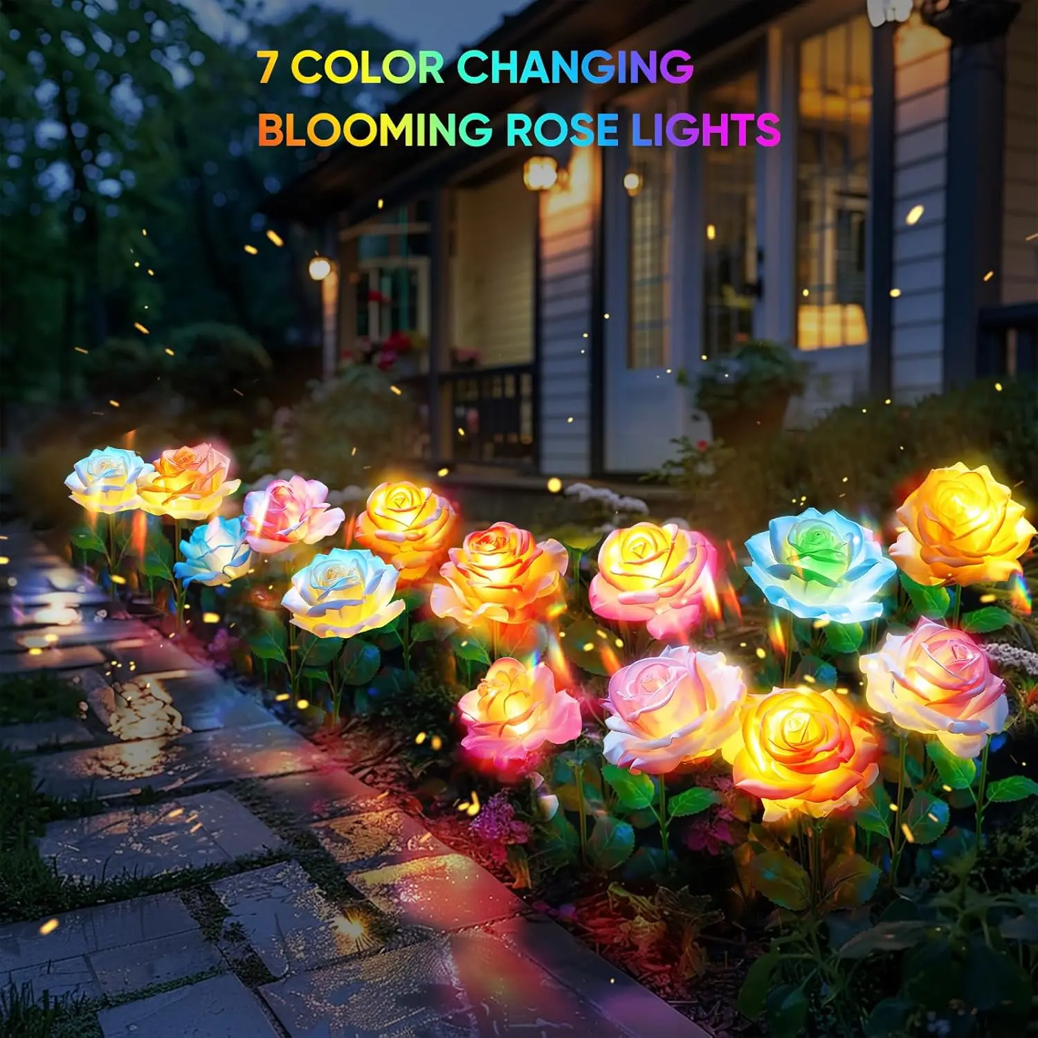 Rose Light Solar Powered Garden Lamp Waterproof Yard Decorations Outdoor Balcony Flower Garden Stake Solar Light Cemetery Decor