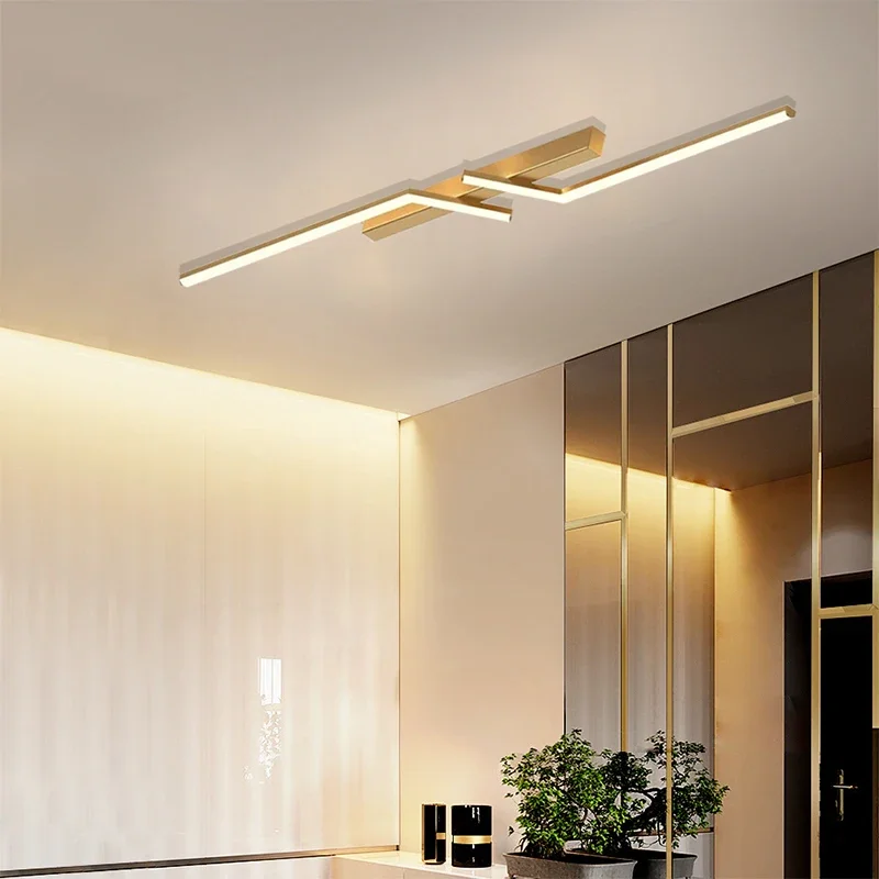 LED Line Ceiling Lights 60/80/100/120CM Smart Remote Control Lamp Stairs Aisle Corridor Living Room Led Gold Black Fixtures