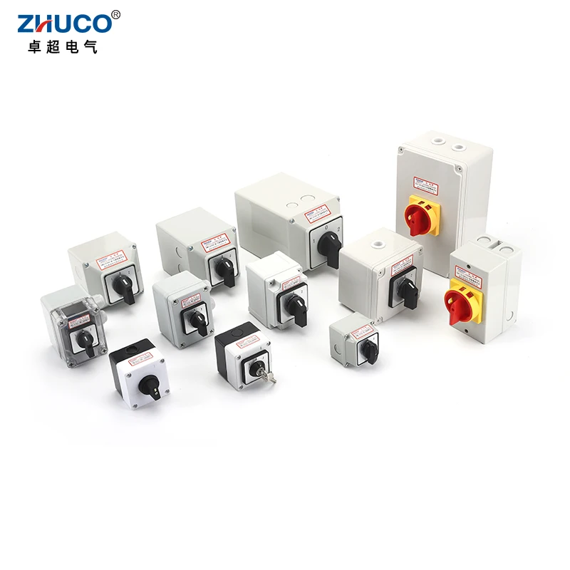 ZHUCO SZW26/LW26-32/D303.3CF 32A 3 Position 3 Phase 1 0 2 Panel Rotary Knob Universal Changeover Cam Switch With Waterproof Box