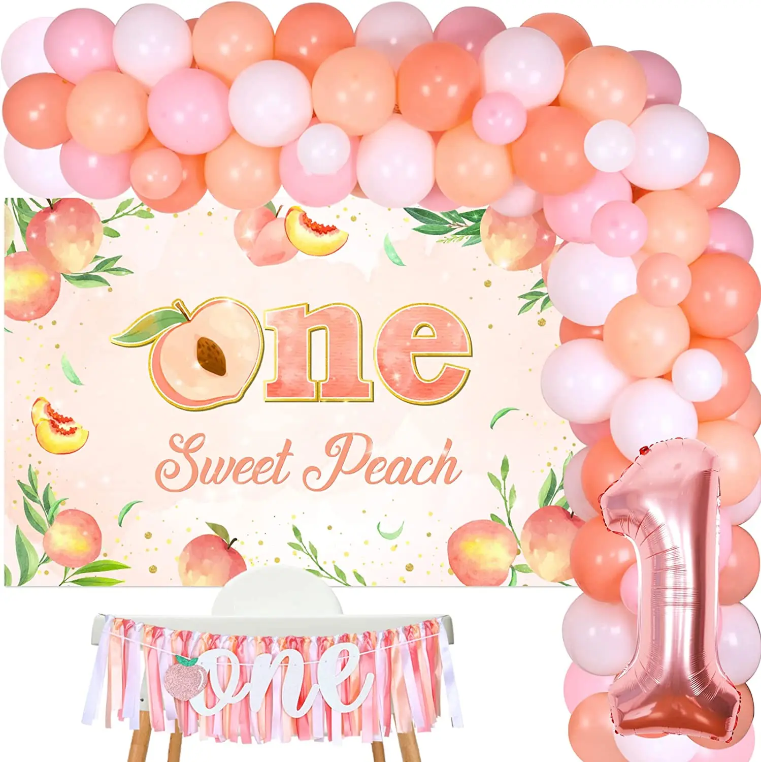 

One Sweet Peach Balloon Garland for Girls, 1st Birthday Decorations, Pink Peach Backdrop