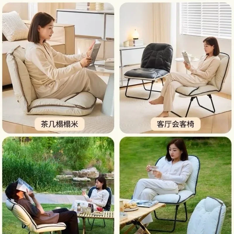 

Modern Single Folding Chairs Bedroom Outdoor Comfortable Portable Lazy Leisure Integrated Chair Foldable Backrest Seat Cushion