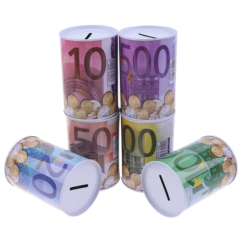 1PCS 11x7.5cm  Euro Dollar Money Box Safe Cylinder Piggy Bank Banks For Coins Deposit Boxes