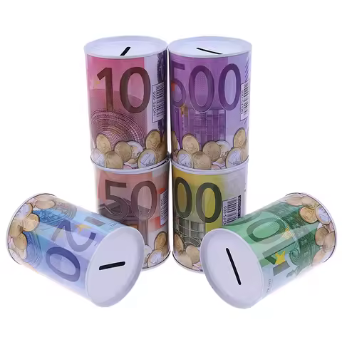 1PCS 11x7.5cm Euro Dollar Money Box Safe Cylinder Piggy Bank Banks For Coins Deposit Boxes