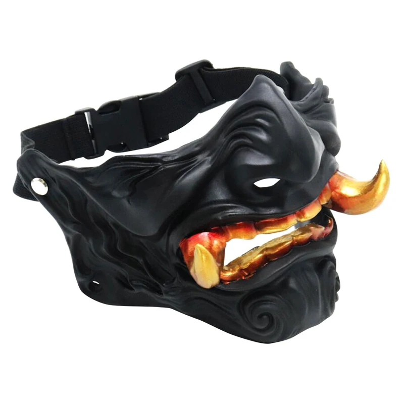 Resin Black Gold Demon Prajna Cosplay Devil Horror Ghost Mask Halloween Oni Samurai Adults Carnival Mask Costumes Props