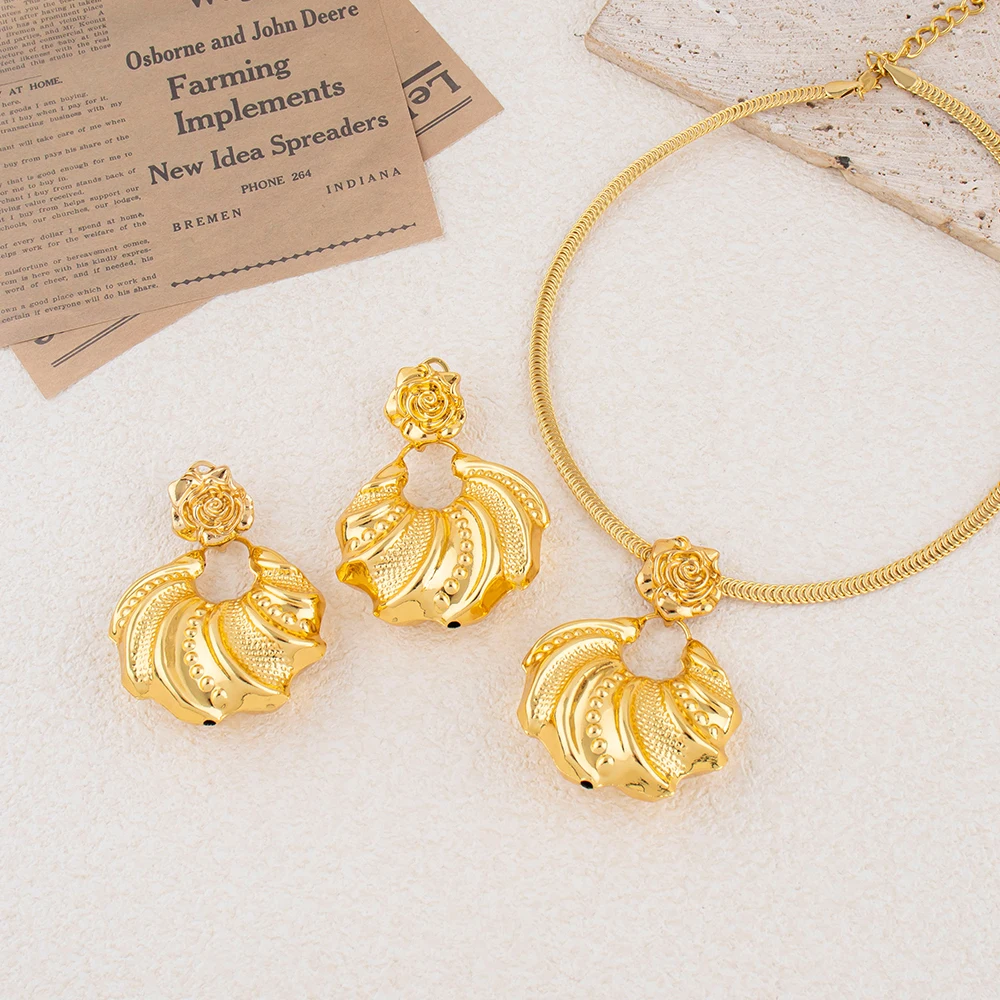African Jewelry Set Irregular Design Hoop Earrings and Pendant 2PCS Set for Weddings Bridal Necklace Earrings Accessory