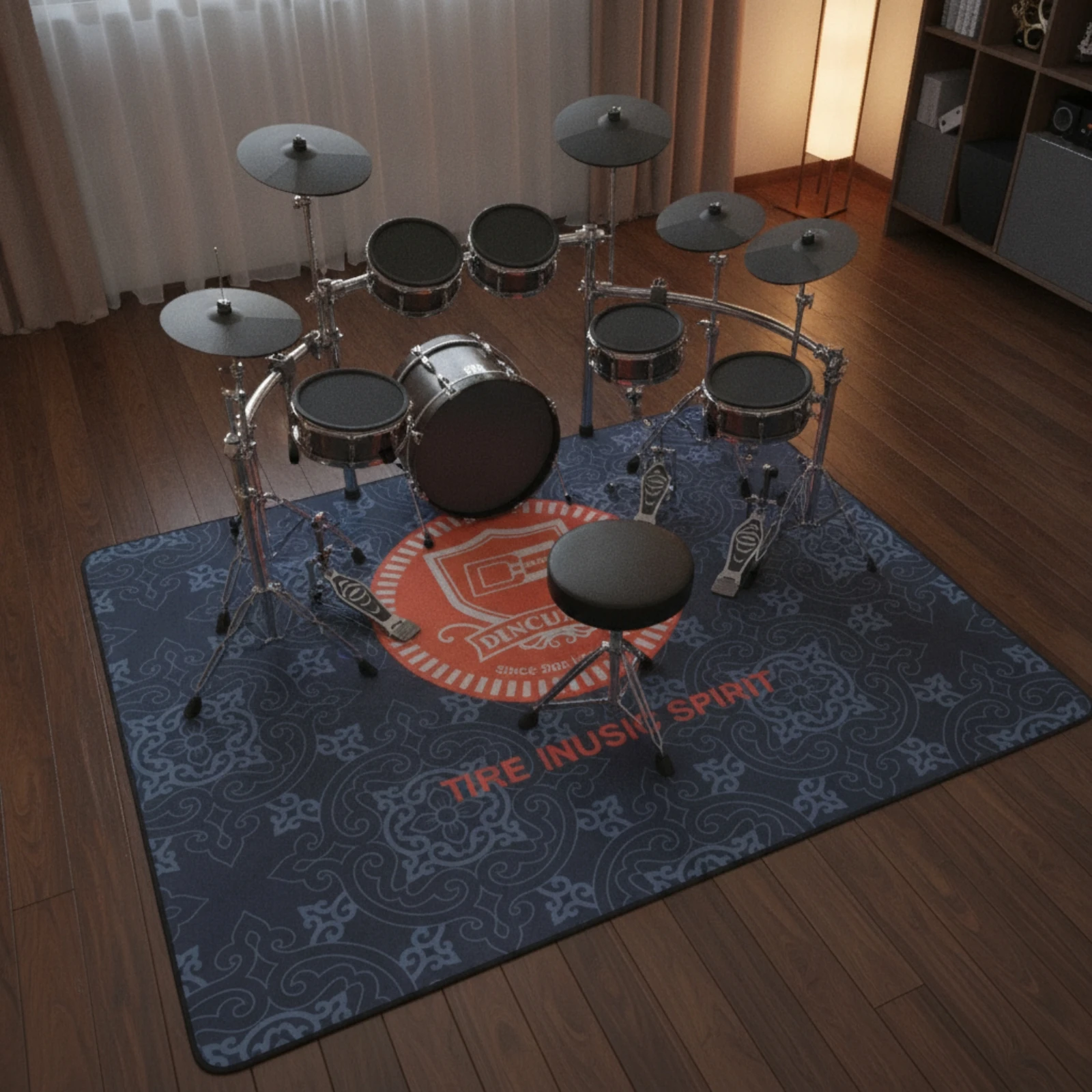 Drum Kit Rug Patterned Drum Rug with Non-Slip Backing Drumming Carpet Rectangular Vibration Absorbing for Drummers