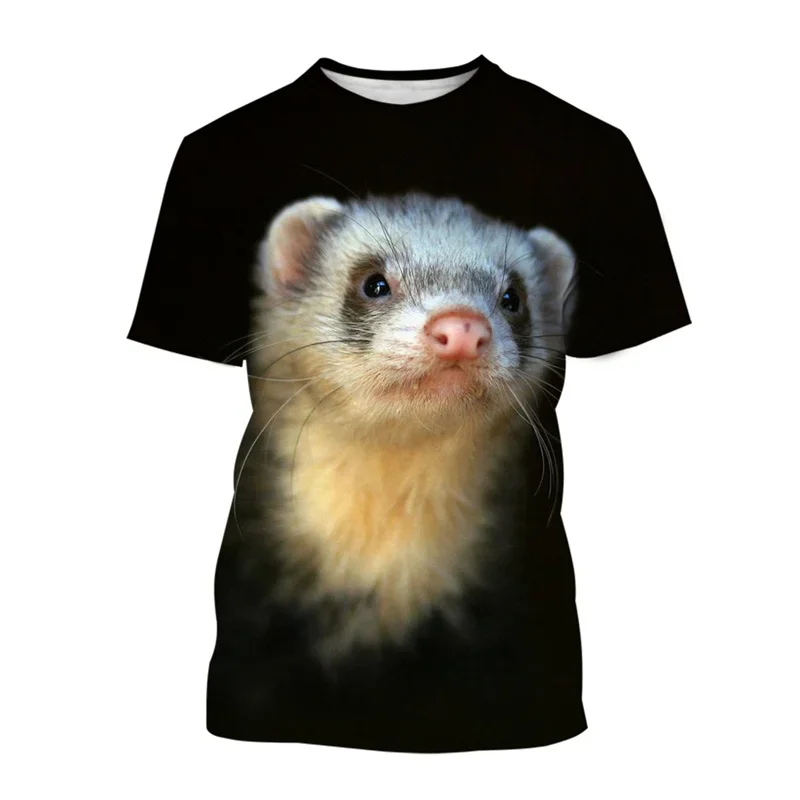 Summer 3D Printing Animal Cute Ferret T-shirt Men Women Casual Fashion Short Sleeve Oversized Round Neck Tees  T Shirts