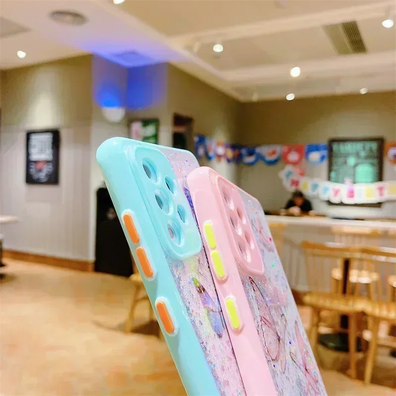 반짝이 스팽글 나비 케이스, 삼성 갤럭시 S24 S23 S22 S21 S20 플러스 울트라 FE A14 A54 A34 A73 A53 A33 A13 A72 5G 소프트 커버