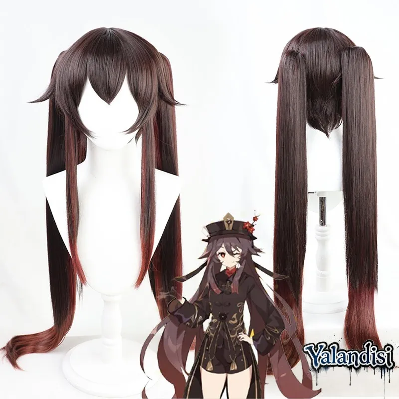 Yalandisi& Genin Impact Hu Tao Cosplay Wig Adient Color Fake Hair Scalp Top Loween Prop Costume Simulation Ancient Chinese Sle