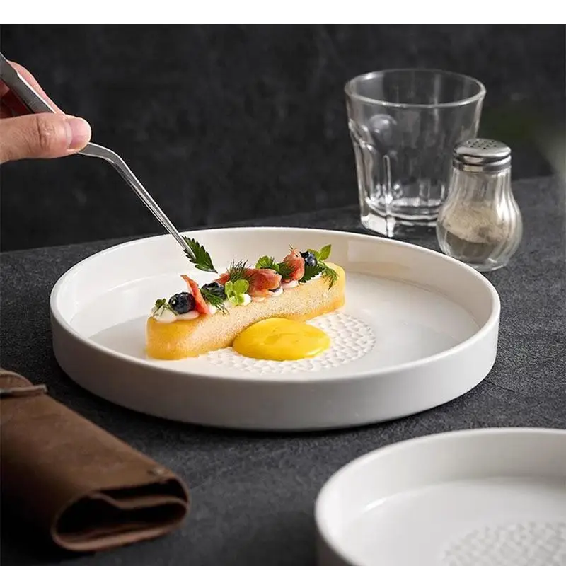 Solid Color Circular Ceramic Dining Plate Salad Steak Dessert Plates Molecular Cuisine Specialty Tableware