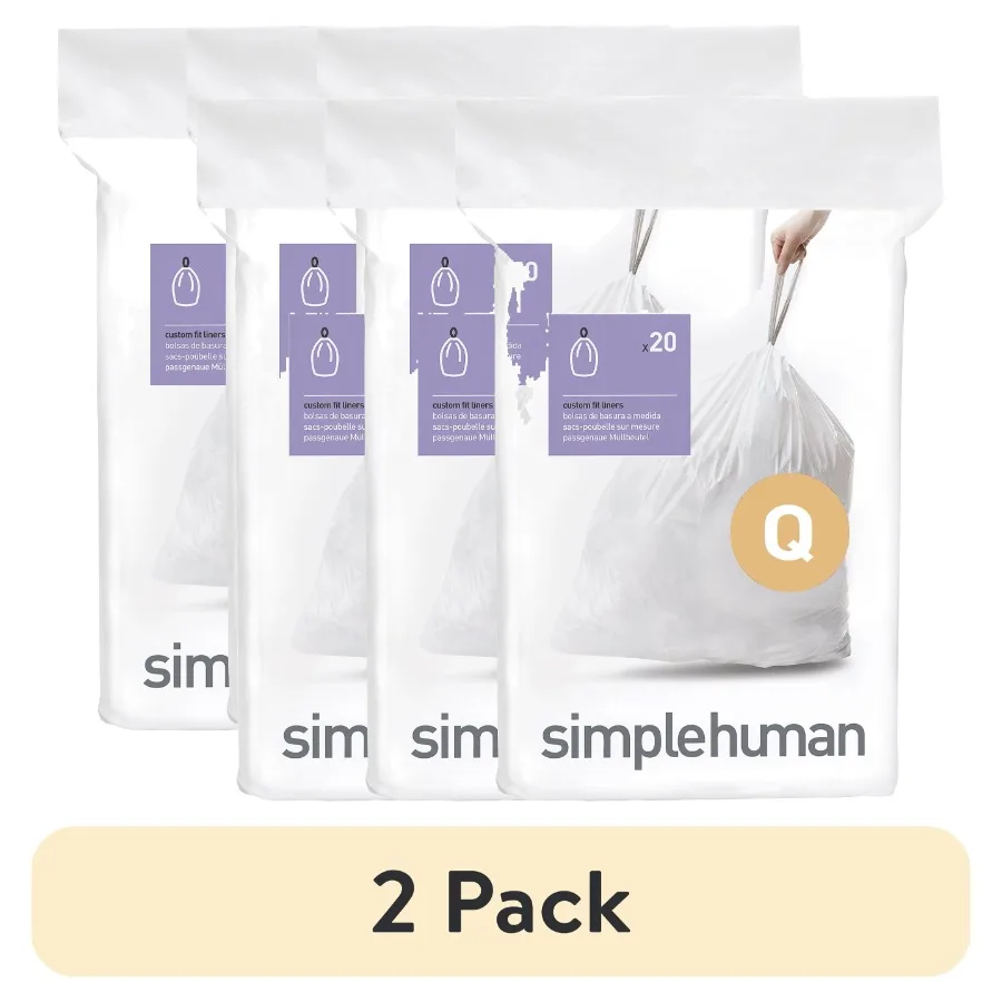 

2 pack Code Q Custom Fit Drawstring Trash Bags in Dispenser Packs 60 Count 50-65 Liter/ 13-17 Gallon White