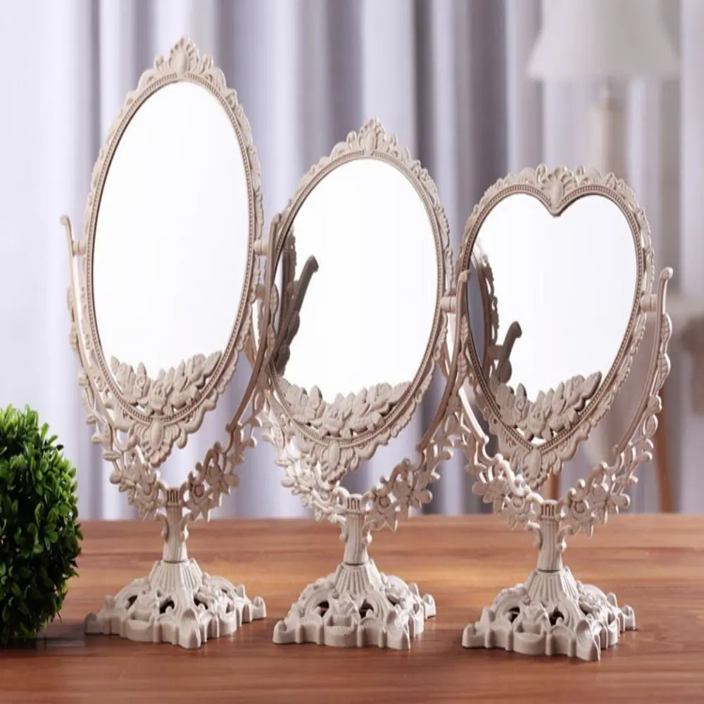 

360-degree Rotation Desktop Makeup Mirror Retro European Style without Dead Corners Double Plane Mirror INS Decoration