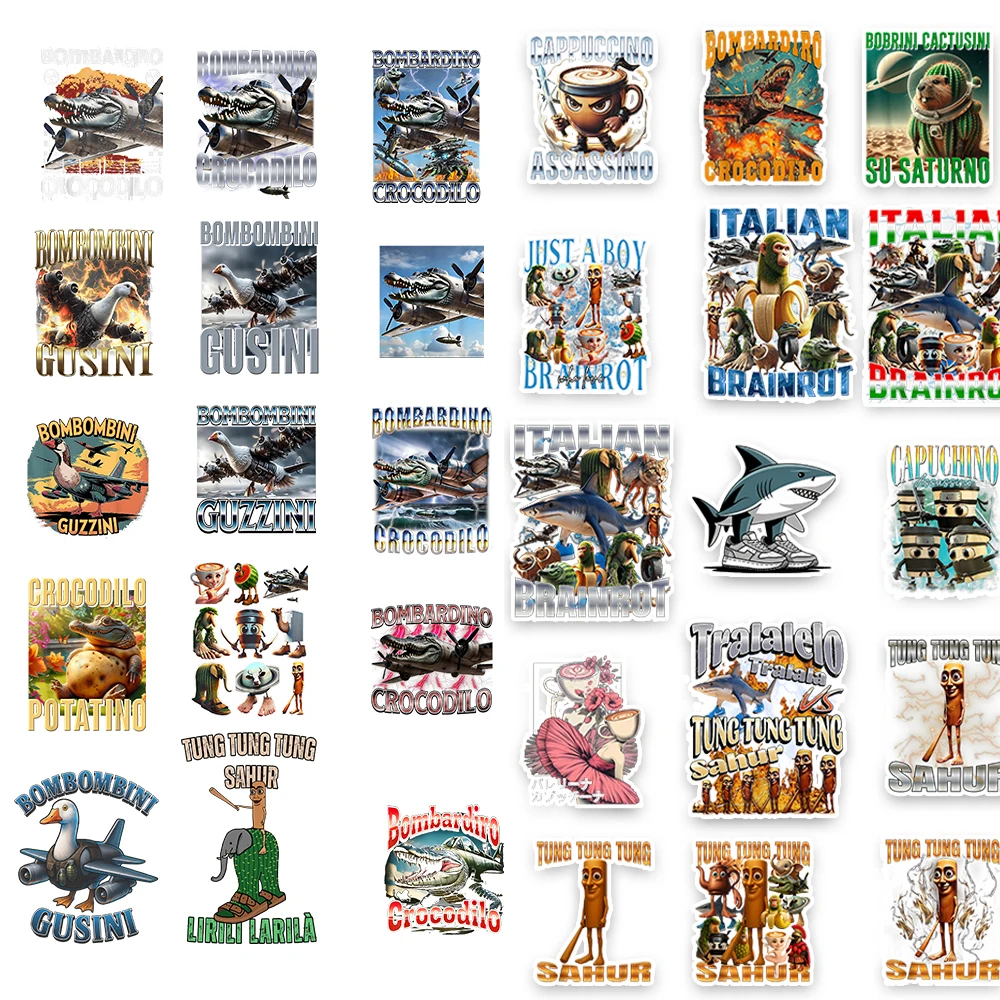 60 قطعة ملصقات الحيوان مجردة تونغ تونغ ساهور الإيطالية Brainrot الحيوانات الكرتون ملصق مائي DIY بها بنفسك الأمتعة كأس الهاتف الغيتار مائي