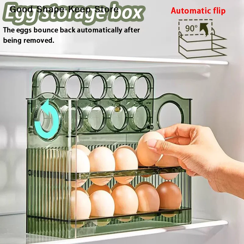 Multi-Layer Egg Tray Organizer, Kitchen Large Capacity Egg Fridge Storage Box - Portable Auto Opening/Closing Egg Holder