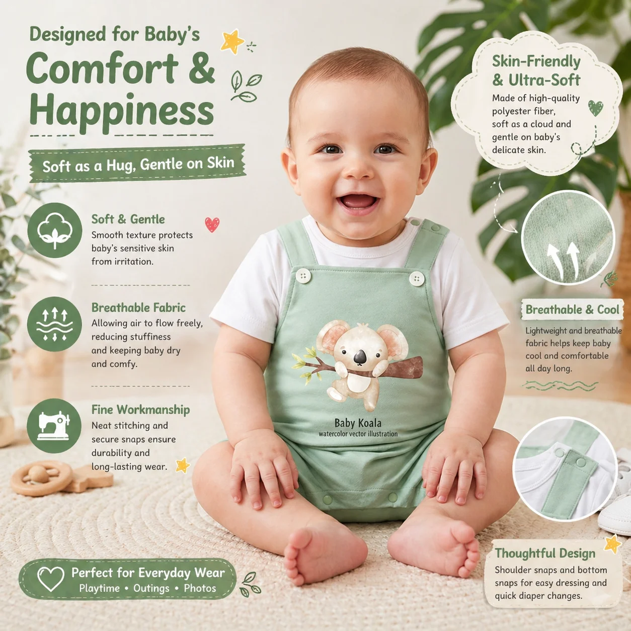Baby Koala Romper Set Soft Breathable Infant Jumpsuit Summer Newborn Clothes 0-18M