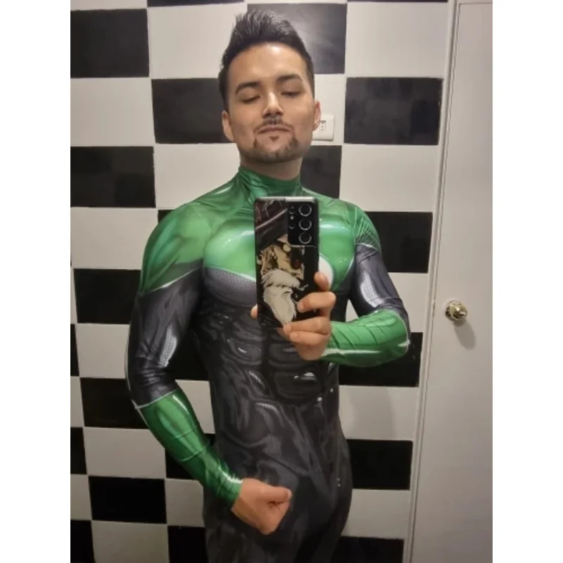 Costumes de cosplay de lanterne verte pour adultes et enfants, costume de batterie Zentai masculin, costume de héros de sourire trempé, combinaison d'Halloween pour hommes et garçons