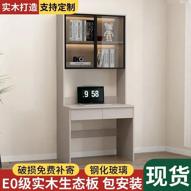 solid wood desk bookcase integrated with drawers storage shelves small apartment corner student study table writing