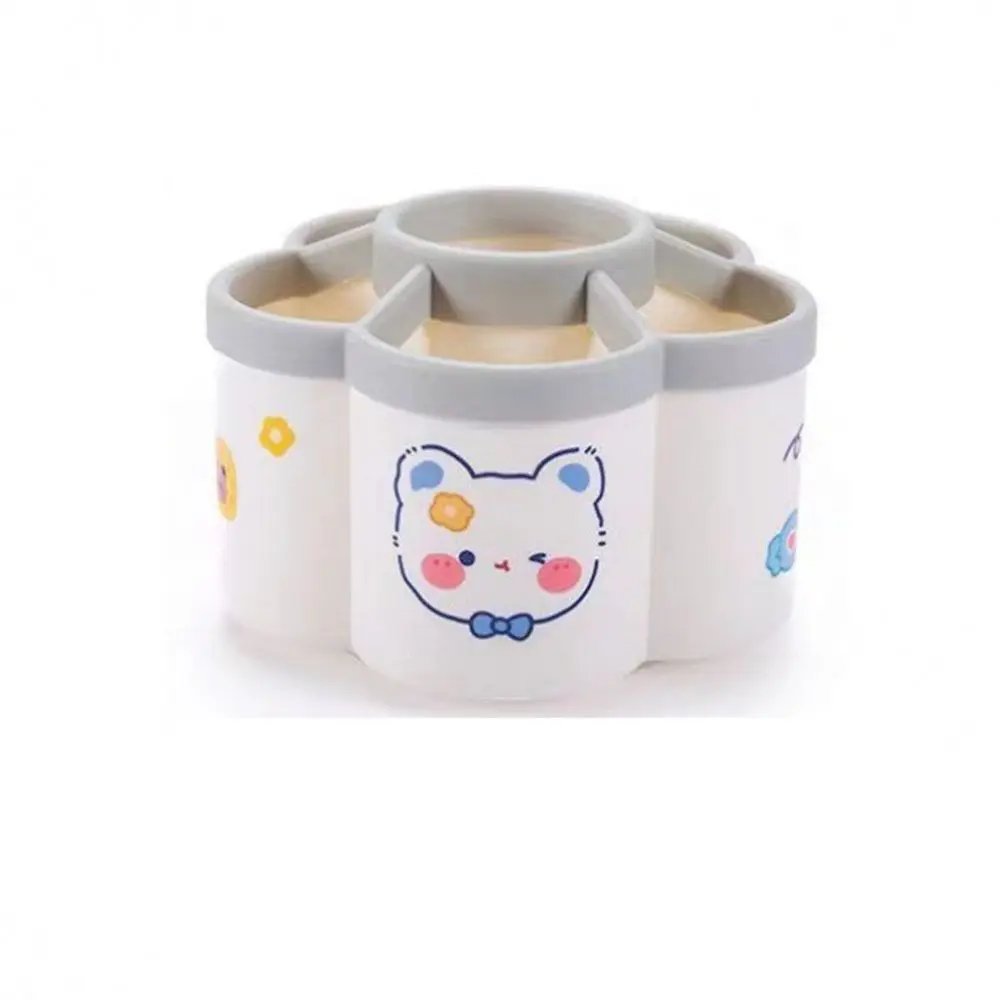 

360° Rotating Petal-shaped Pen Holder with Cartoon Sticker Dust-proof Lipstick Storage Box Large-capacity Waterproof