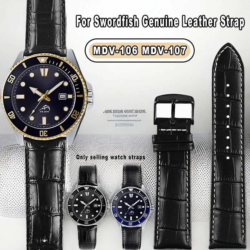 For Casio Swordfish MDV106-1A MDV-106  MDV107-1A MTP-1374 1375 Seiko Strap men's cowhide Leather Watchband 20mm 22mm Bracelet