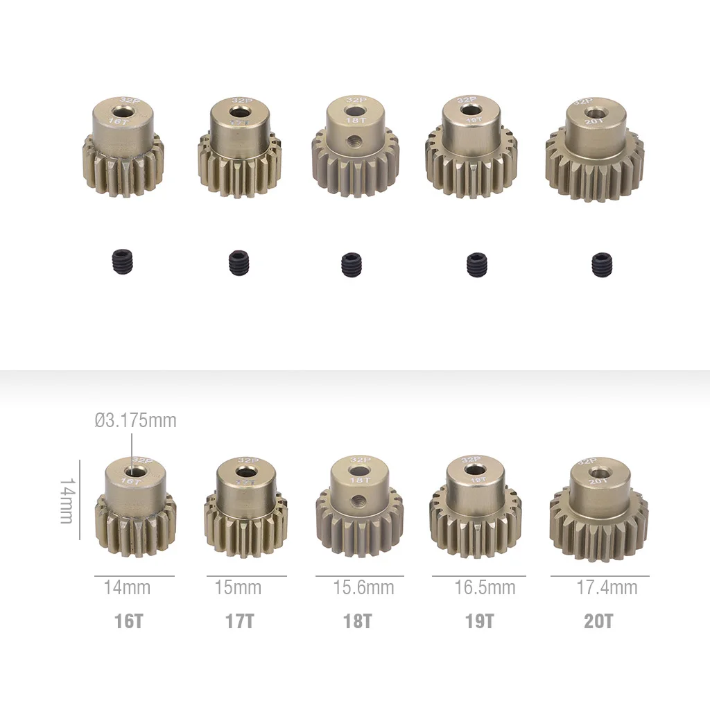 Surpass Hobby 32P Metal Pinion Motor Gear M0.8 32DP 3.175mm Shaft for 1/8 1/10 1/12 1/14 RC Car Wltoys Traxxas Tamiya HSP