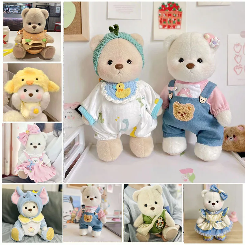 Hot Doll Clothes 30cm Plush Toys Kawaii Plush Bear Doll Clothing Soft Bear White Brown Teddy Bear Doll Dress Suit Kids Girl Gift