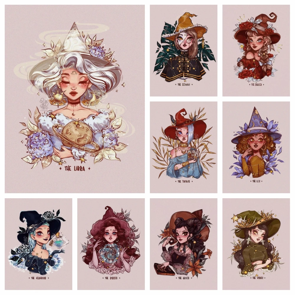 

5d Full Diamond Painting 12 Myth Constellation Rhinestone Cross Stitch Zodiac Sign Witch Girl Picture Wall Art Gift Home Decor