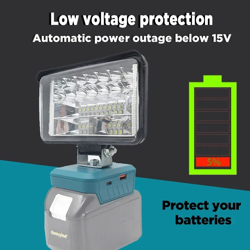 รถ LED โคมไฟทํางานไฟฉายไฟฉาย Spotlight ประเภท C USB Power Bank สําหรับ Makita Lomvum Zhipu Hongsong 18V Li-Ion แบตเตอรี่